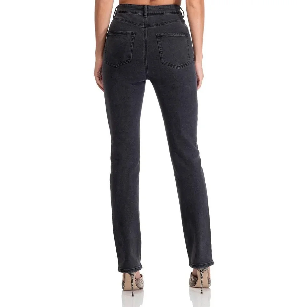 AFRM Womens Heston Distressed High Waist Straight Leg Jeans Size 27 Black NWT - Picture 2 of 6